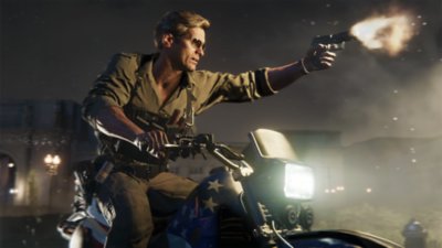 Call of Duty: Black Ops 6 – Capture d'écran montrant un homme sur une moto en train de tirer avec une arme