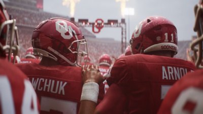 Az EA Sports College Football 25 képernyőképe, amelyen a haza csapat pályára lépése látható