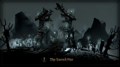 Darkest Dungeon II-screenshot van de locatie The Sacred Pier