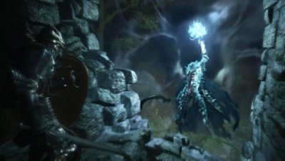 Dragon's Dogma 2 - captura de pantalla que muestra al jugador cubriéndose de la amenaza sobrenatural del Dullahan 