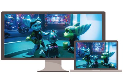 Écrans de PC et d’ordinateur portable montrant Ratchet & Clank