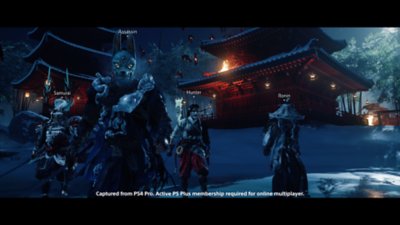 《Ghost of Tsushima: Legends（奇谈模式）》截屏：士兵与建筑