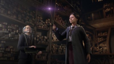 Hogwarts Legacy - Capture d'écran d'un étudiant qui choisit sa baguette