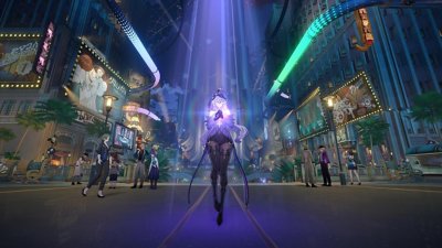 Honkai: Star Rail screenshot showing a character standing in the middle of a busy mall