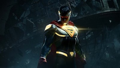 Illustration principale d'Injustice 2 - Superman maléfique, le méchant principal, sur fond noir