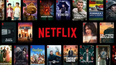 Logo Netflix entouré de contenu disponible sur la plateforme