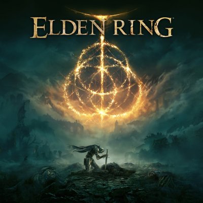 Elden Ring – Ilustrație oficială cu un cavaler în genunchi, pe un fundal întunecat.