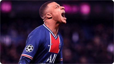 FIFA 22 promotional artwork featuring cover star Kylian Mbappé