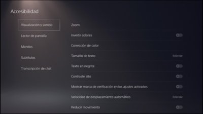 Captura de pantalla de la interfaz de usuario de PS5 de los ajustes de sonido y pantalla