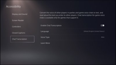 PS5 accessibility - chat transcription