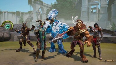 Smite 2 – Capture d'écran montrant une équipe de cinq divinités