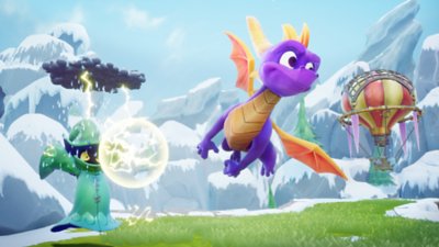 Snímka obrazovky z hry Spyro: Reignited Trilogy zobrazujúce Spyra pri lietaní