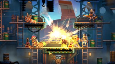 SteamWorld Heist II - Capture d'écran montrant des personnages créant une explosion dévastatrice