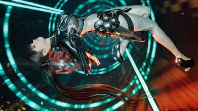 Screenshot van Stellar Blade met EVE in een dramatische houding