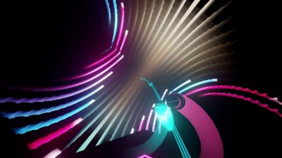 Synth Riders-screenshot van een abstracte lichtspiraal