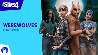 The Sims 4 Wilkołaki – grafika główna pakietu przedstawiająca postacie z The Sims i wilkołaka