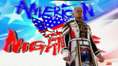 WWE 2k24 στιγμιότυπο που απεικονίζει τον Cody Rhodes να κάνει την είσοδό του