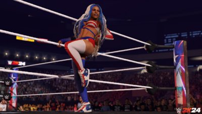 WWE 2K24 screenshot showing superstar wrestler Zelina Vega