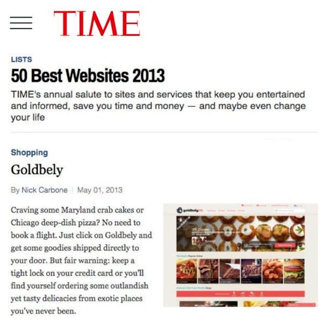 Goldbelly Named One of TIME's 50 Best Websites article thumbnail