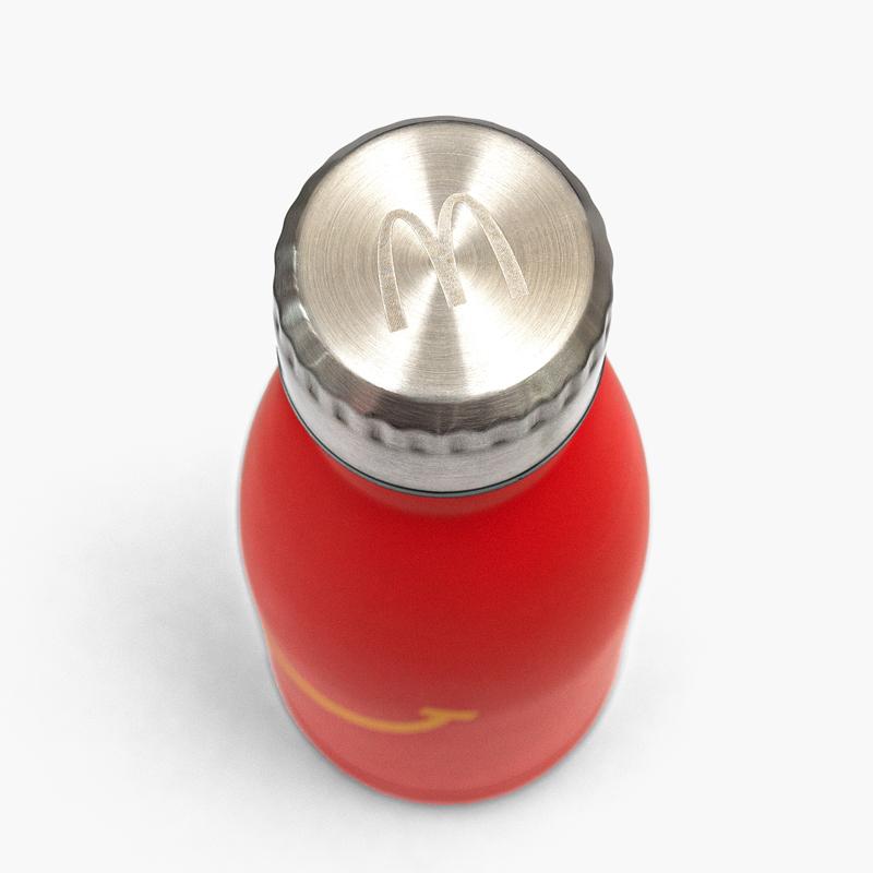 tall red waterbottle with McDonald's smile graphic and twist-off cap