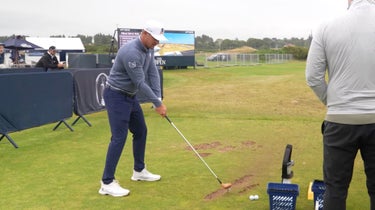 Bryson DeChambeau hits persimmon driver on Royal Troon range at 2024 Open Championship