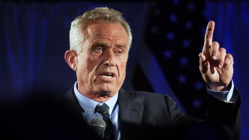Independent presidential candidate Robert F. Kennedy Jr. speaks during a campaign event,...