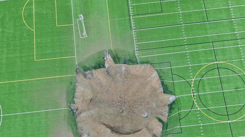 A mine collapse damaged a soccer field in Alton on Wednesday.