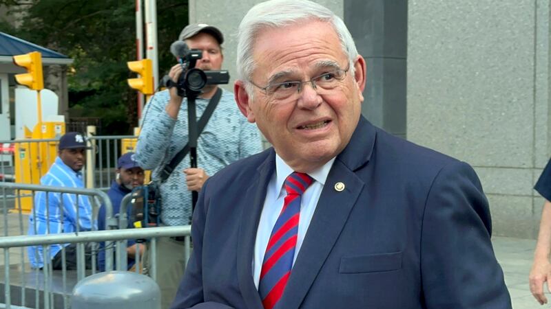 U.S. Sen. Bob Menendez, D-N.J., leaves federal court following the day's proceedings in his...