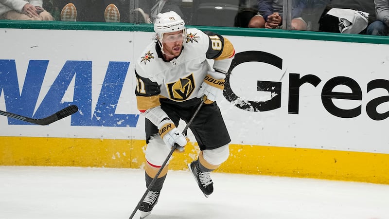 FILE - Vegas Golden Knights' Jonathan Marchessault controls the puck in Game 5 of an NHL...
