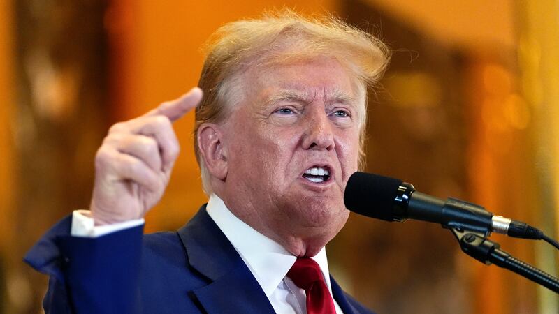 FILE - Former President Donald Trump speaks during a news conference at Trump Tower, May 31,...