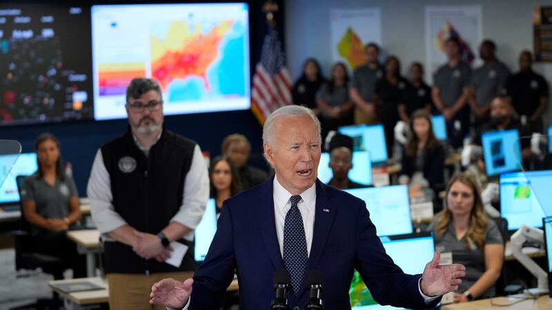 President Joe Biden speaks during a visit to the D.C. Emergency Operations Center, Tuesday,...