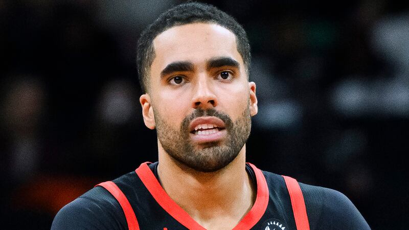 FILE - Toronto Raptors forward Jontay Porter lookson during the first half of the team's NBA...