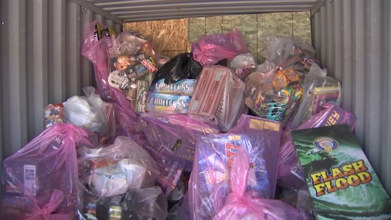 Las Vegas Fire & Rescue shows storage container of illegal fireworks on July 3, 2024.