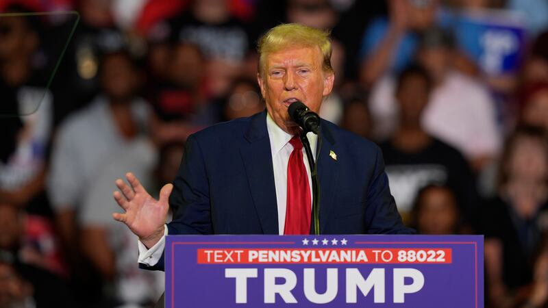 FILE - Republican presidential candidate former President Donald Trump speaks at a campaign...