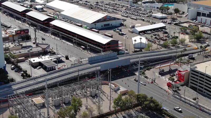 A temporary bridge installed at Flamingo and Koval in Las Vegas for the F1 race will be...