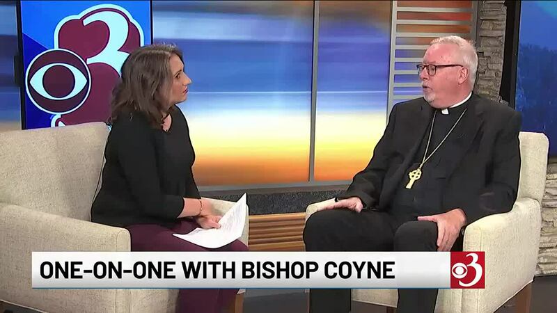 Cat Viglienzoni and Bishop Christopher Coyne