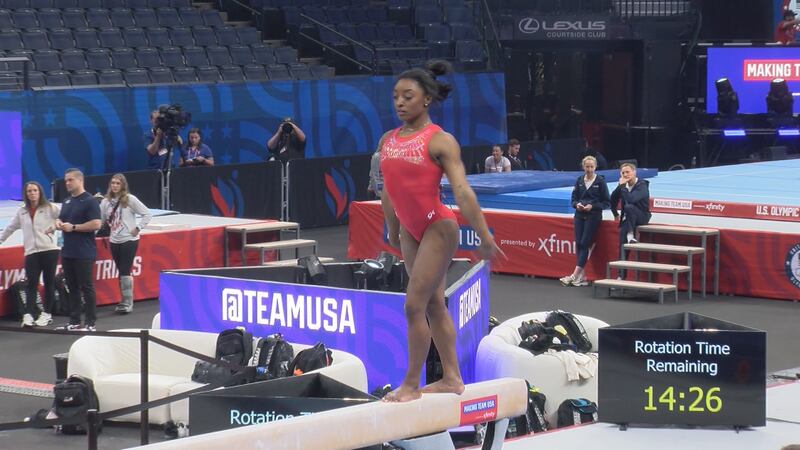 Simone Biles practices in Minneapolis ahead of U.S. Olympic Team Trials.