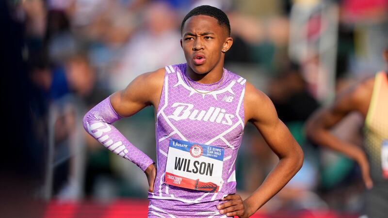Quincy Wilson waits to start a heat in the men's 400-meter semi-final during the U.S. Track...