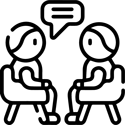 Icon with two people seated and talking