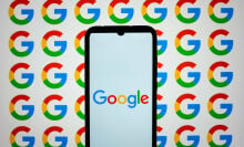 google logo on phon with google logo background