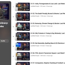 A YouTube screenshot shows lots of videos from Season 1 of "Last Week Tonight with John Oliver".