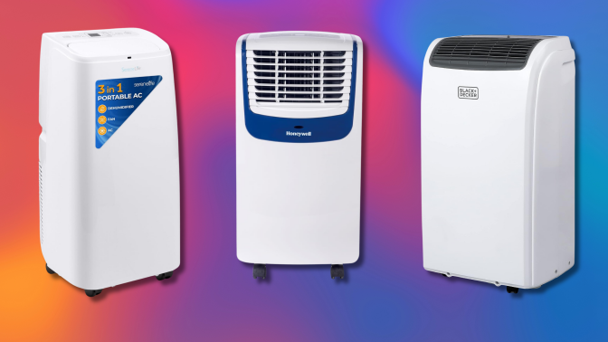 portable air conditioner units against a colorful background