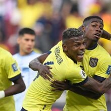 Ecuador defender Felix Torre celebrates a goal