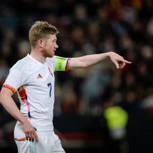 Kevin De Bruyne of Belgium gives his team instructions