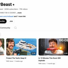 A screenshot from YouTube showing the channel page for MrBeast.