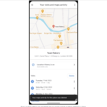 Google's Timeline feature UI on a phone