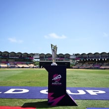 Detailed view of the ICC Men's T20 Cricket World Cup Trophy