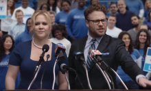 Comedians Amy Schumer and Seth Rogen brag about the size of their caucuses
