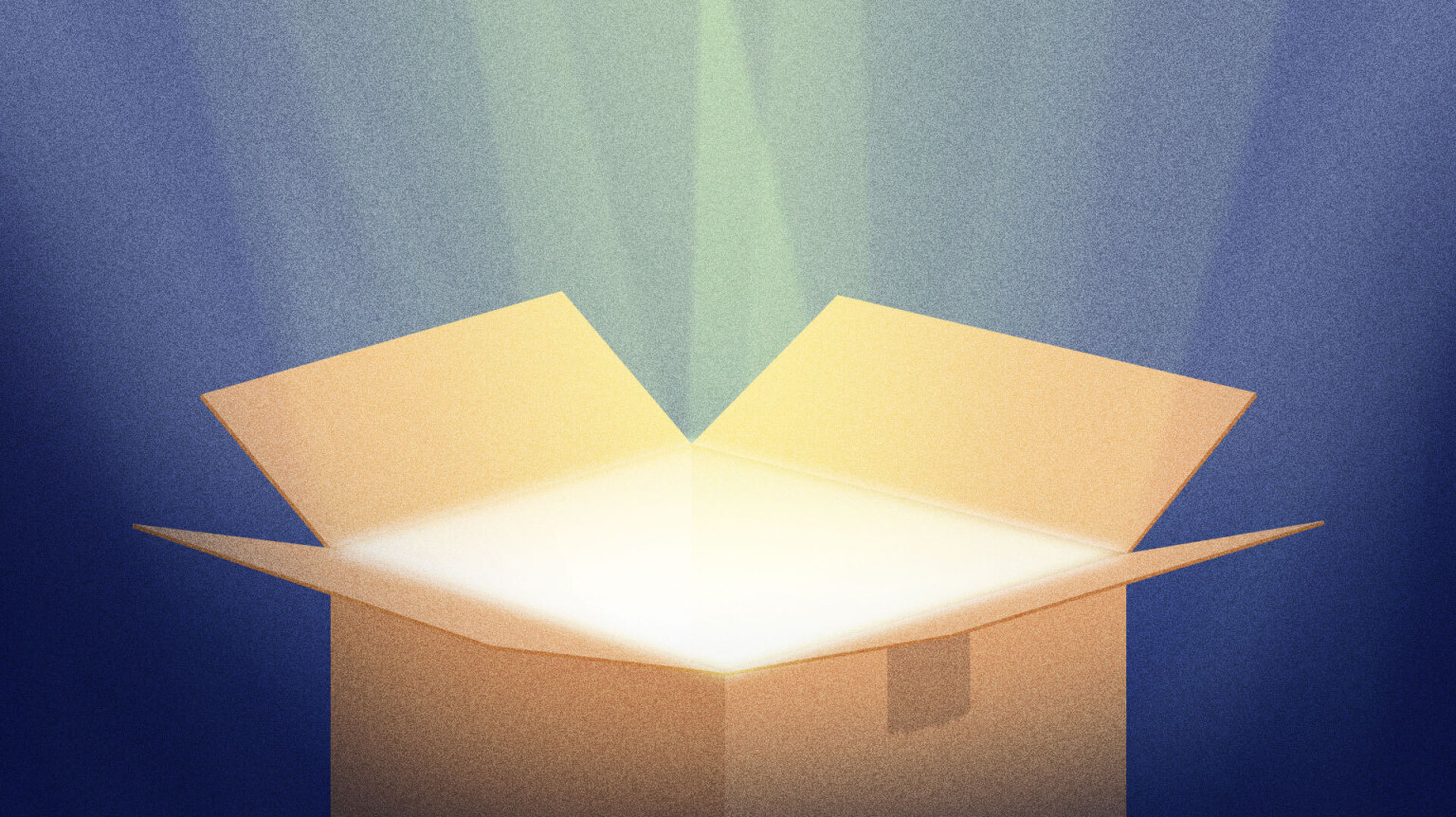 Glowing cardboard box on a blue background