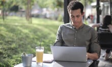 Man working on computer.